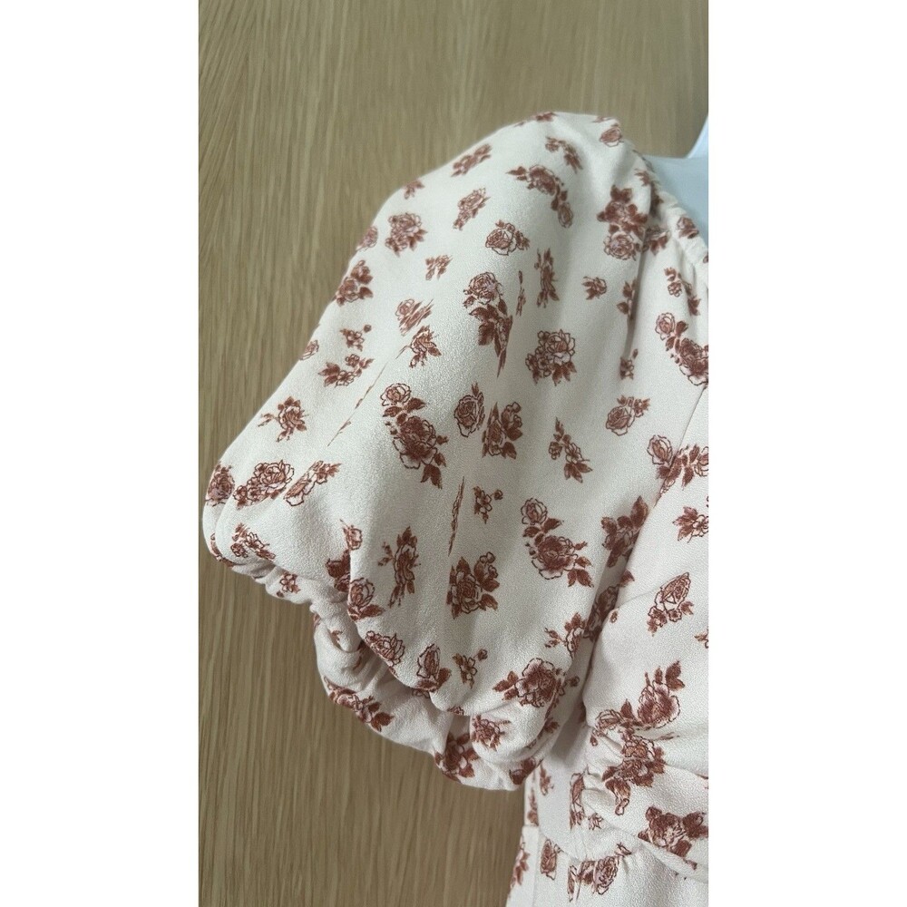 Kirious Los Angeles Floral Midi Dress Size Large Smocked Puffy Sleeves Rayon - Picture 6 of 12